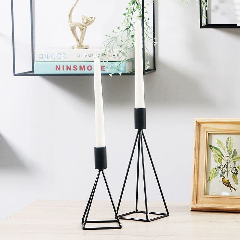 image-Candle Holder Candlelight Dinner Props Romantic Iron Art Household Simple Single Head Candle Holder Black Candle Holder