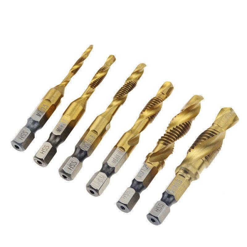 image-Cross-Border Hexagonal Shank Compound Tap High-Speed Steel Three-In-One Machine Tap Drill Bit Tapping Drill Integrated Spiral Tap