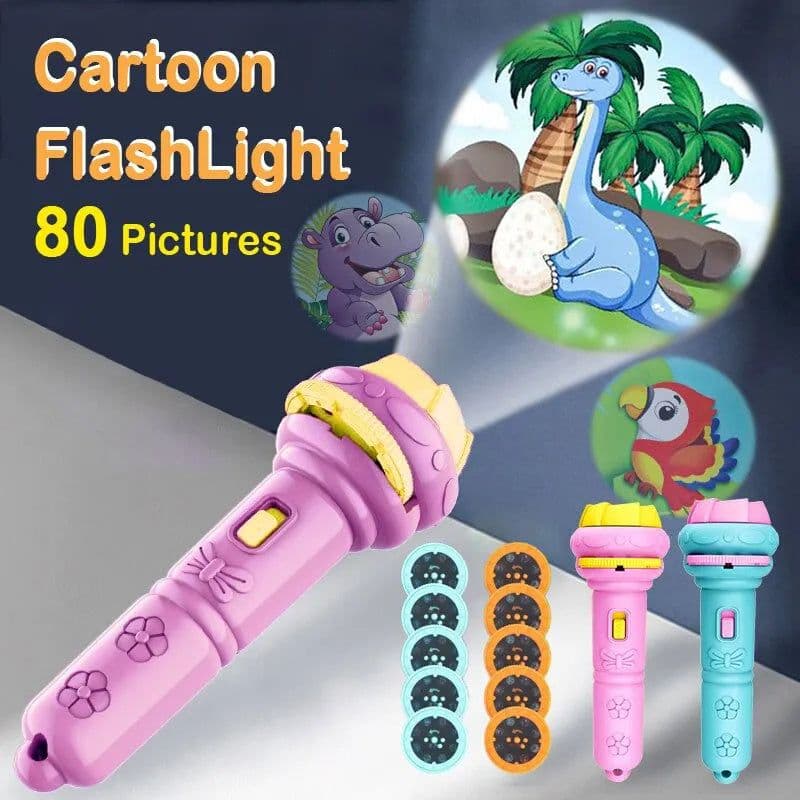image-Cartoon Projection Flashlight 80 Patterns Creative Children Flashlight Toy Projector Baby Toys Bedtime Story Book