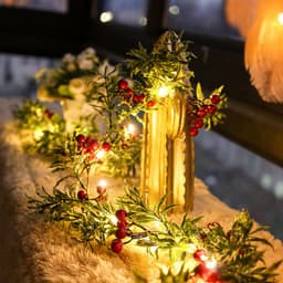 image-Christmas Decoration Red Fruit Light Needles Leaf Garland Fairy Night Light For Home Wedding Party