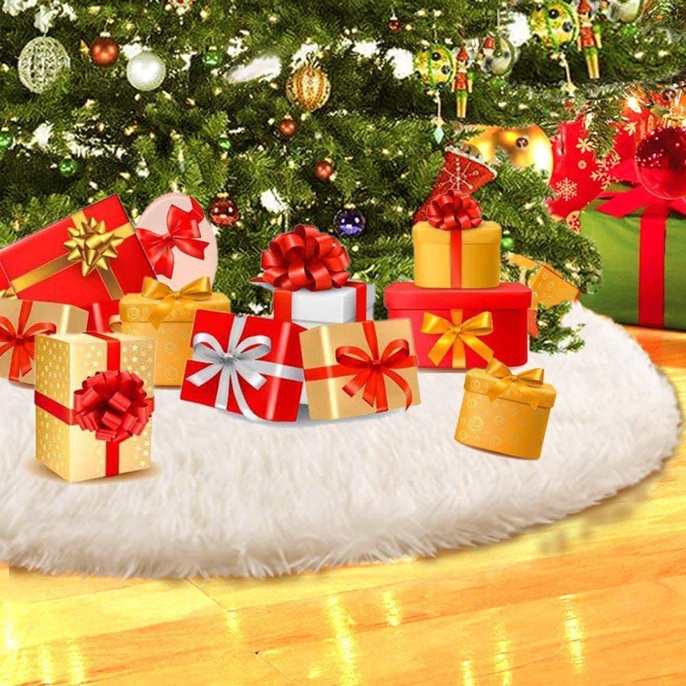 image-White Christmas Tree Skirt Plush Faux Fur Xmas Tree Carpet Merry Christmas Tree Decorations Ornament New Year Navidad Home Decor