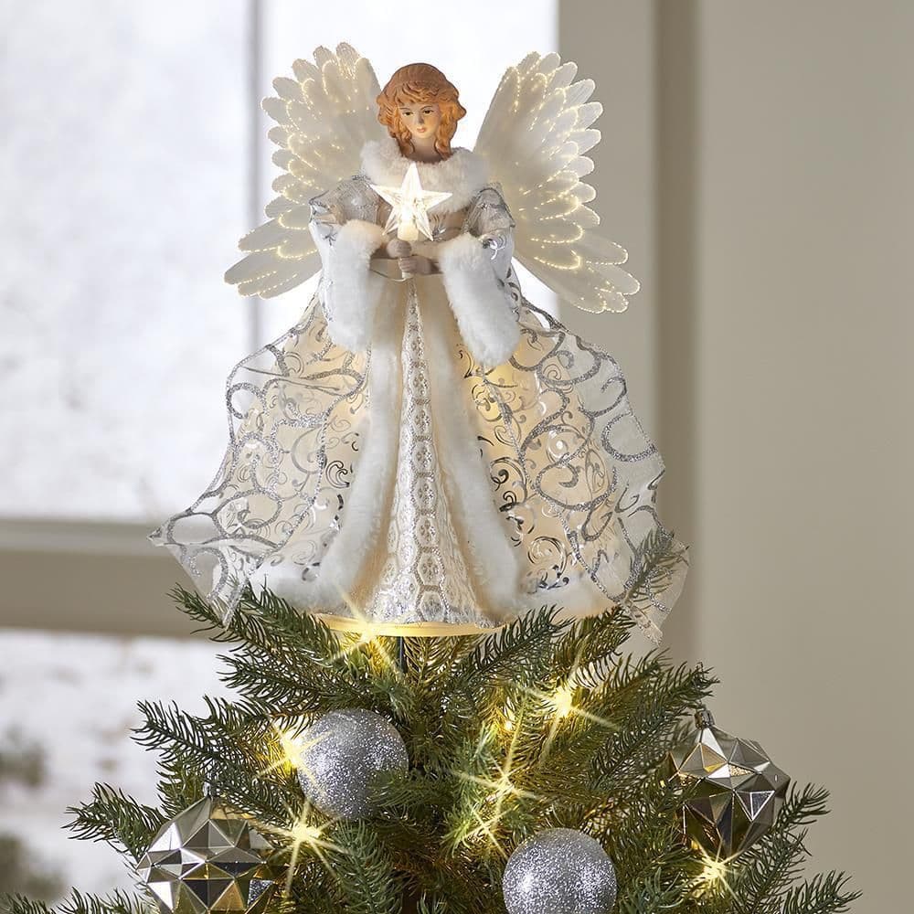 image-Christmas Tree Decoration Golden Angel Doll Tree Top Star LED Glow