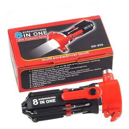 image-Car Supplies 8 In 1 Screwdriver With LED Flashlight Car Portable Multifunctional Outdoor Tools