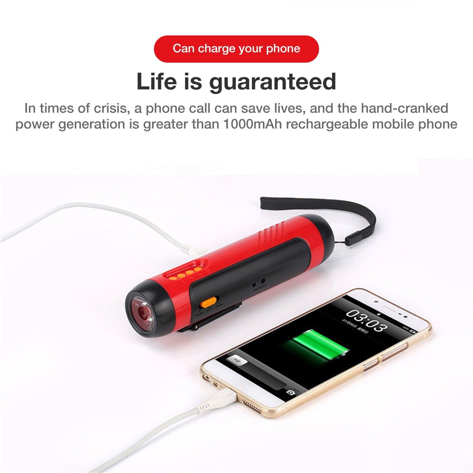 image-Outdoor Travel Emergency FM Rechargeable Alarm Flashlight