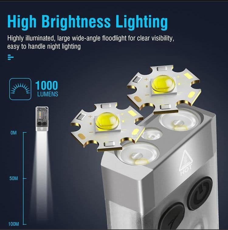 image-V10 Rechargeable LED Keychain Flashlight 1000 Lumens IPX4 Mini EDC With UV Magnetic Tail Buzzer Alarm Ideal For Camping Hiking Emergency