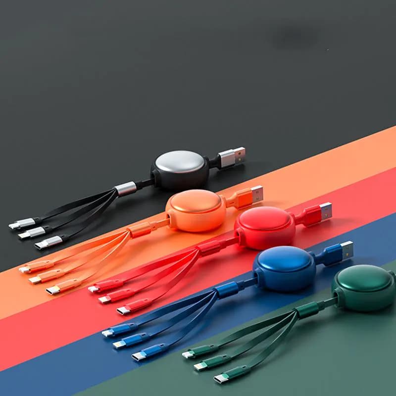 image-3 In1 USB Cable Micro USB Type C Cable 3 In 1 2.4A Retractable USB C Charging Cable