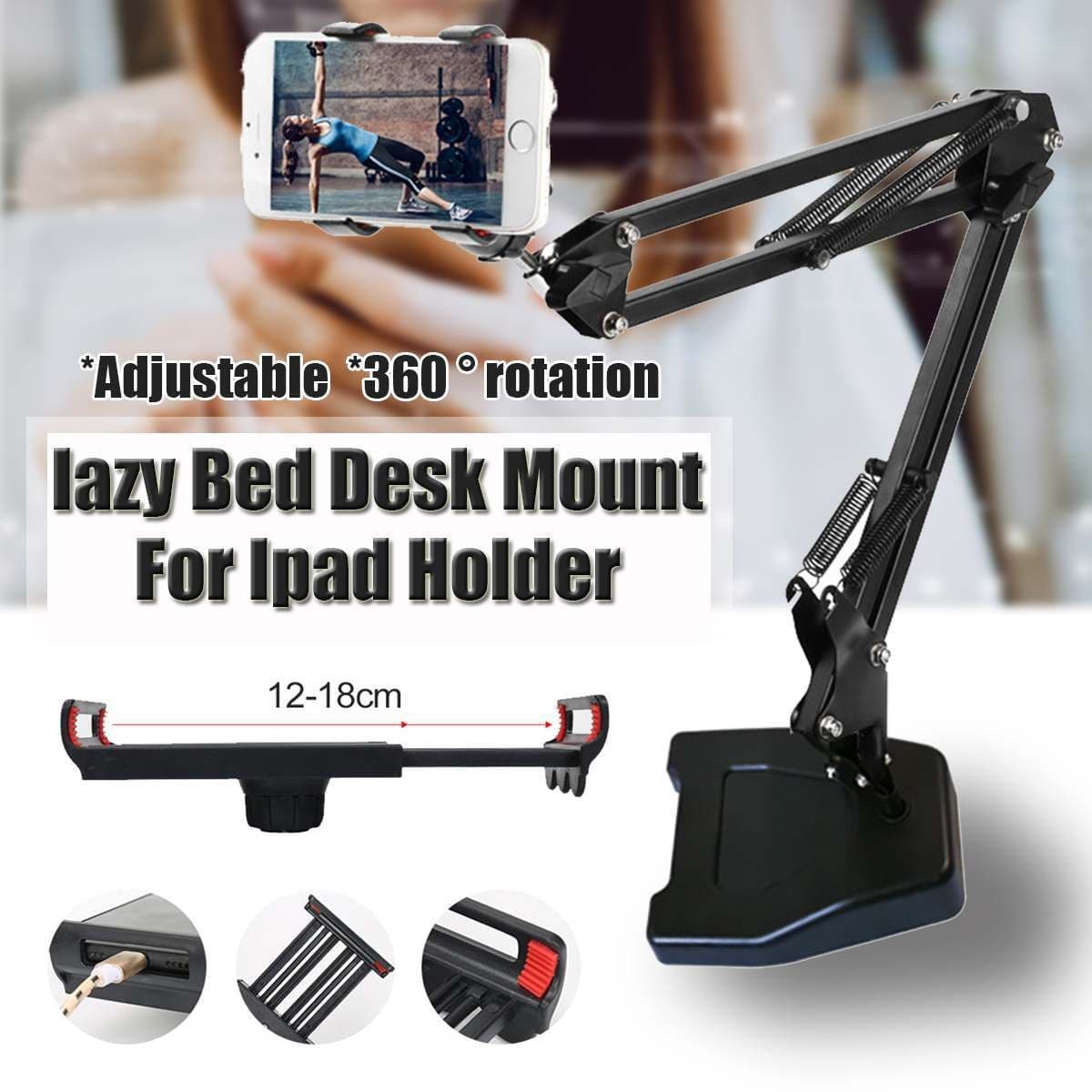 image-Compatible with Apple, Universal Mobile Phone Holder 360 Degree Rotating Long Arms For IPad Mini Desktop Bed Lazy Bracket Phone Stand Metal Clamp