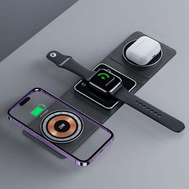 image-3 IN 1 Magnetic Folding Wireless Charger Station For IPhone Transparent Fast Charging For IWatch And Airpods