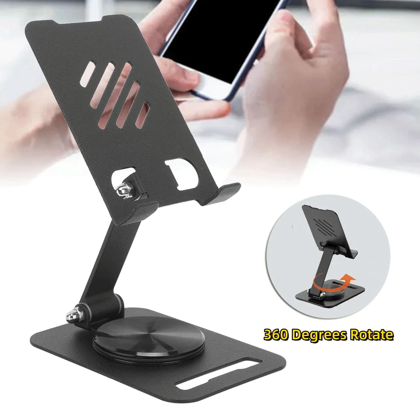 image-360 Degrees Rotate Metal Desk Mobile Phone Holder Stand For Phone Pad Adjustable Desktop Tablet Holderl Table Cell Phone Stand