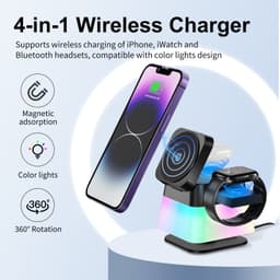 image-4 In 1 Rotatable Colorful Lighting Wireless Charger Stand For Phone 15 14 13 12 Pro Max 8 7 Holder Magnetic Fast Charging Station