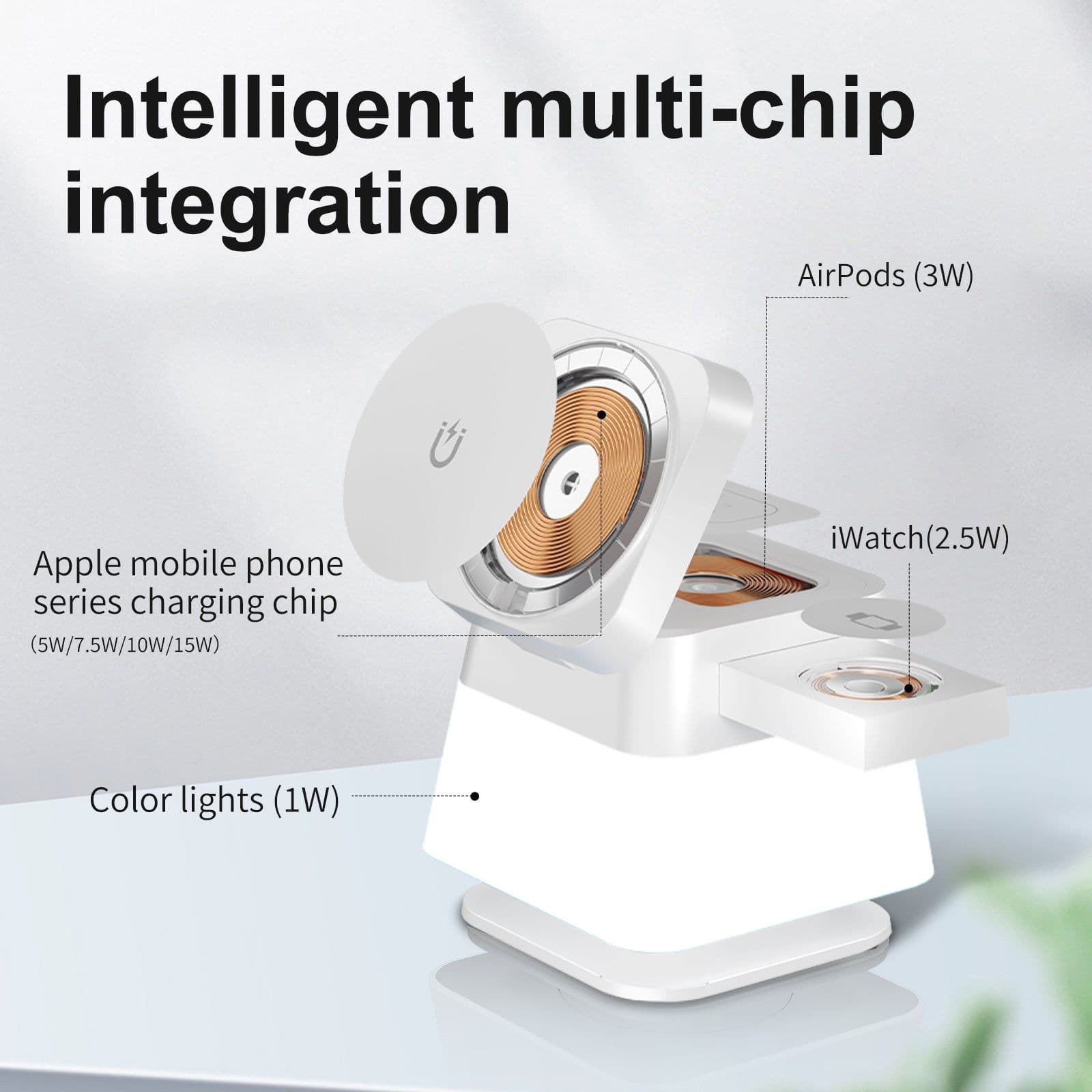 image-4 In 1 Rotatable Colorful Lighting Wireless Charger Stand For Phone 15 14 13 12 Pro Max 8 7 Holder Magnetic Fast Charging Station