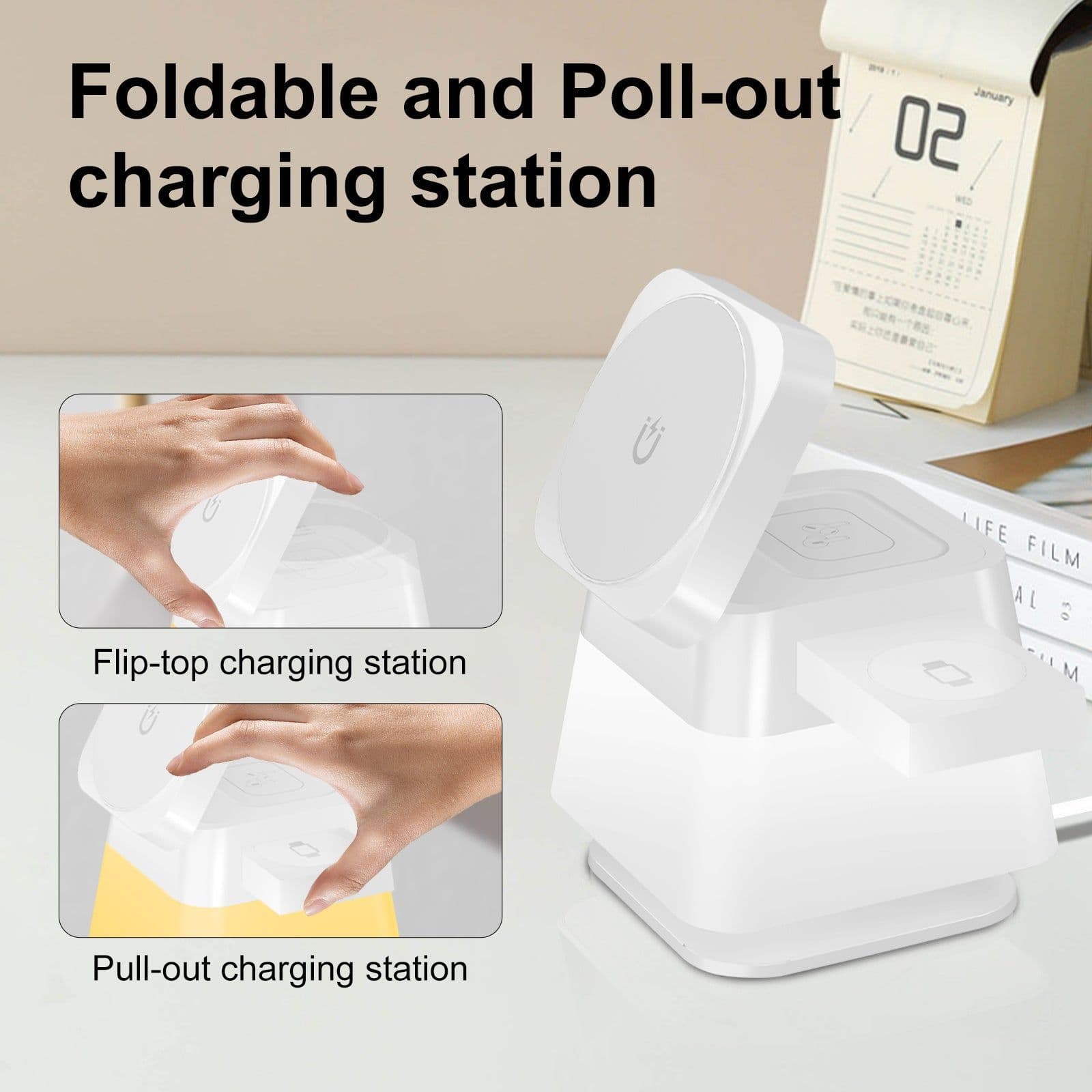 image-4 In 1 Rotatable Colorful Lighting Wireless Charger Stand For Phone 15 14 13 12 Pro Max 8 7 Holder Magnetic Fast Charging Station