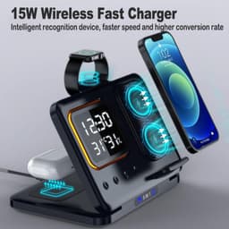 image-15W Wireless Chargers Stand 5 In1 LED Digital Alarm Clock Fast Charging Dock Station