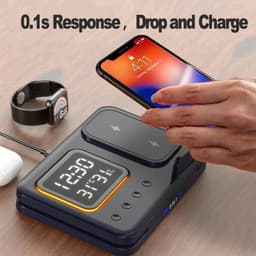 image-15W Wireless Chargers Stand 5 In1 LED Digital Alarm Clock Fast Charging Dock Station