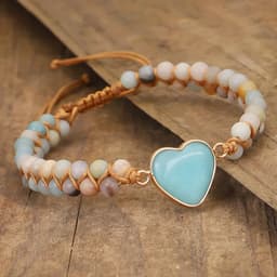 image-Classic Heart Shape Charm Bracelets Amazonite String Braided Macrame Wristband Teengirls Wrap Bracelet Femme Women Jewelry