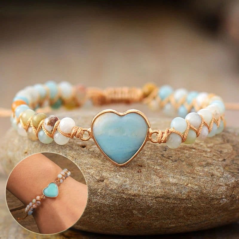 image-Classic Heart Shape Charm Bracelets Amazonite String Braided Macrame Wristband Teengirls Wrap Bracelet Femme Women Jewelry