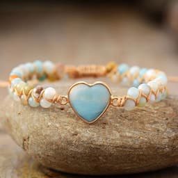 image-Classic Heart Shape Charm Bracelets Amazonite String Braided Macrame Wristband Teengirls Wrap Bracelet Femme Women Jewelry
