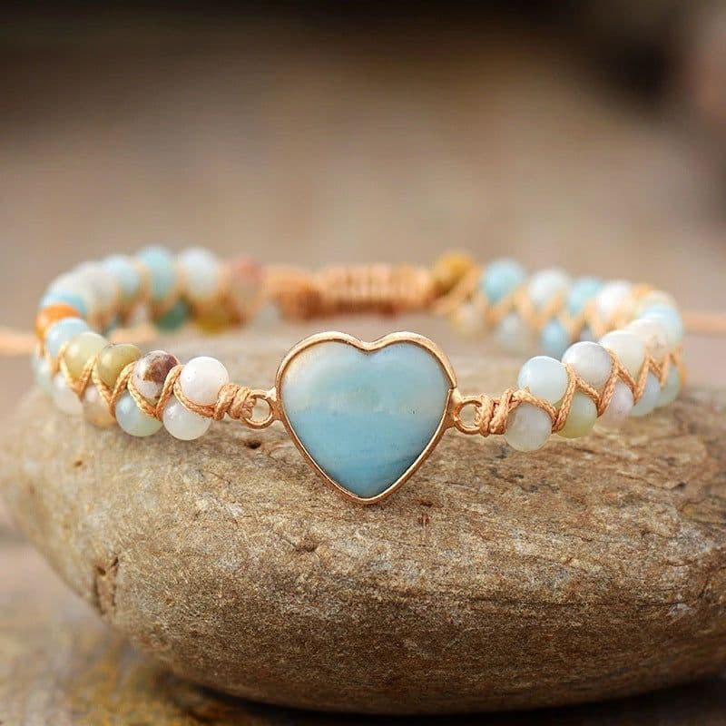image-Classic Heart Shape Charm Bracelets Amazonite String Braided Macrame Wristband Teengirls Wrap Bracelet Femme Women Jewelry