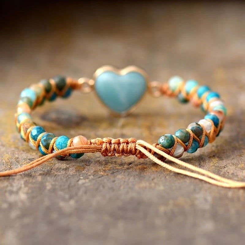 image-Classic Heart Shape Charm Bracelets Amazonite String Braided Macrame Wristband Teengirls Wrap Bracelet Femme Women Jewelry