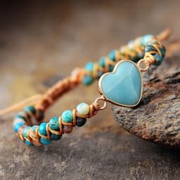 image-Classic Heart Shape Charm Bracelets Amazonite String Braided Macrame Wristband Teengirls Wrap Bracelet Femme Women Jewelry