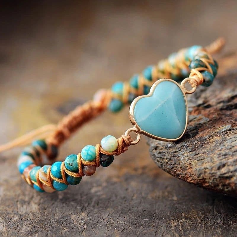 image-Classic Heart Shape Charm Bracelets Amazonite String Braided Macrame Wristband Teengirls Wrap Bracelet Femme Women Jewelry
