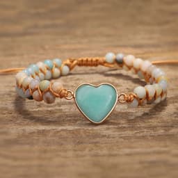 image-Classic Heart Shape Charm Bracelets Amazonite String Braided Macrame Wristband Teengirls Wrap Bracelet Femme Women Jewelry