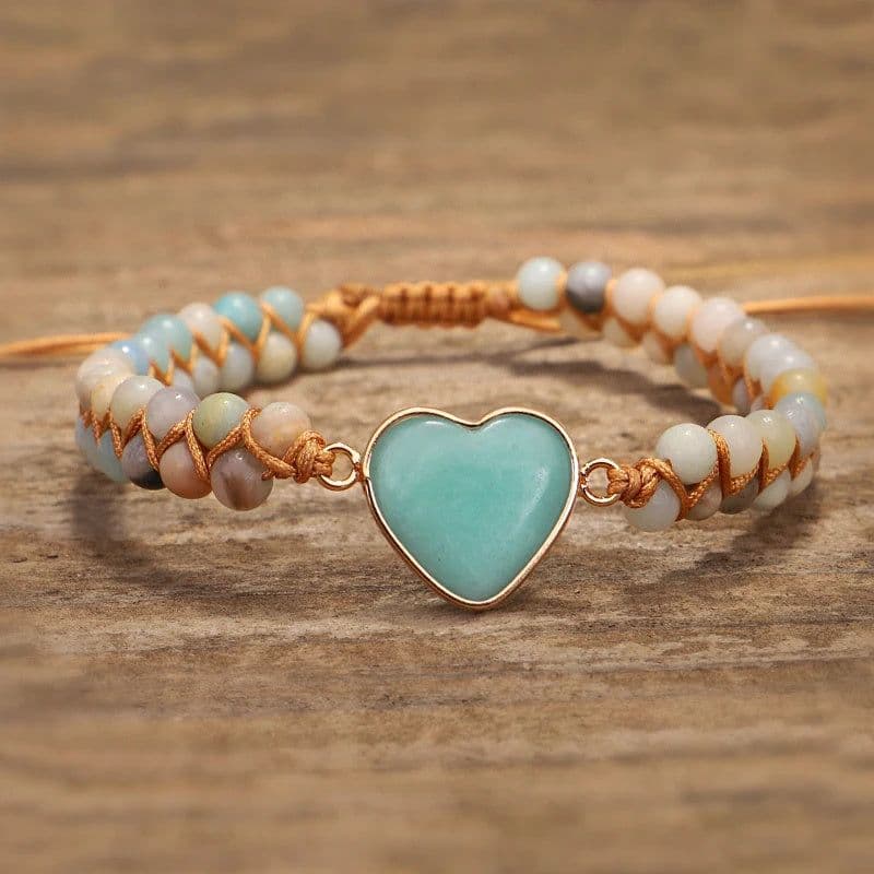 image-Classic Heart Shape Charm Bracelets Amazonite String Braided Macrame Wristband Teengirls Wrap Bracelet Femme Women Jewelry