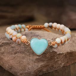 image-Classic Heart Shape Charm Bracelets Amazonite String Braided Macrame Wristband Teengirls Wrap Bracelet Femme Women Jewelry