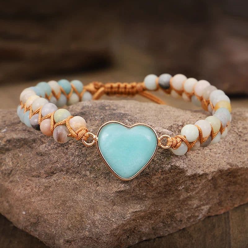 image-Classic Heart Shape Charm Bracelets Amazonite String Braided Macrame Wristband Teengirls Wrap Bracelet Femme Women Jewelry