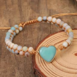 image-Classic Heart Shape Charm Bracelets Amazonite String Braided Macrame Wristband Teengirls Wrap Bracelet Femme Women Jewelry