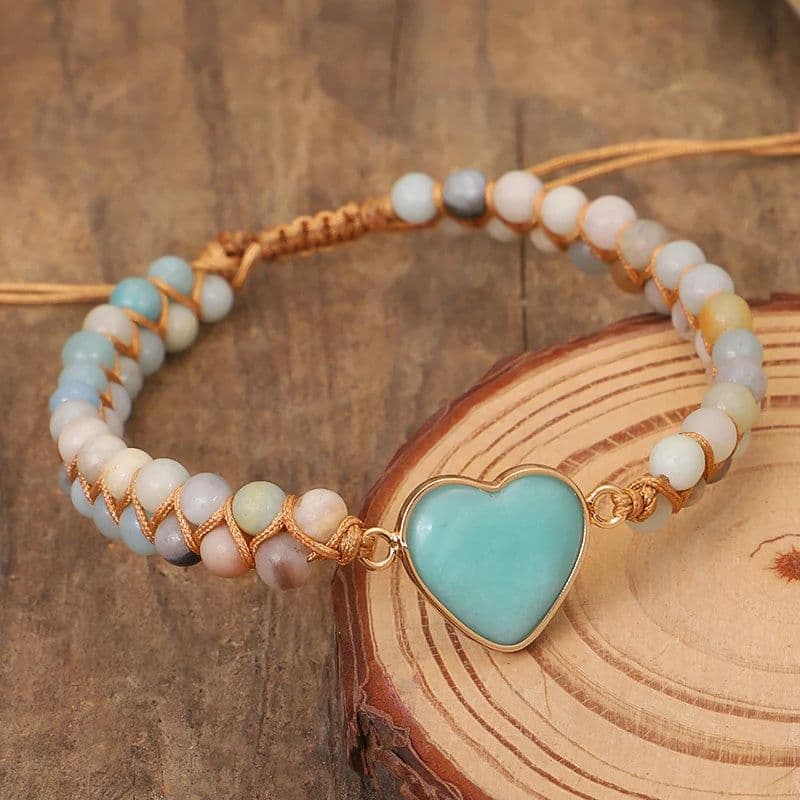 image-Classic Heart Shape Charm Bracelets Amazonite String Braided Macrame Wristband Teengirls Wrap Bracelet Femme Women Jewelry