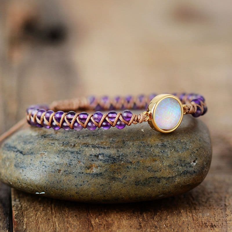 image-Stone Wrap Bracelets Femme Amethysts Opal String Braided Yoga Friendship Bracelet Bangle Bohemian Jewellery