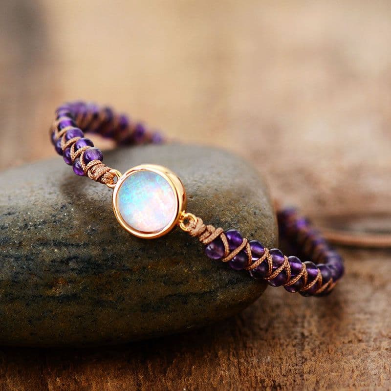 image-Stone Wrap Bracelets Femme Amethysts Opal String Braided Yoga Friendship Bracelet Bangle Bohemian Jewellery