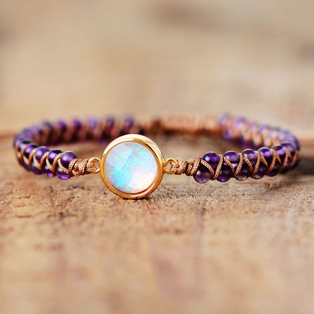 image-Stone Wrap Bracelets Femme Amethysts Opal String Braided Yoga Friendship Bracelet Bangle Bohemian Jewellery