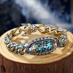 image-Fashion Jewelry New Men's Bracelet Personality Retro Transfer Rotating Nine Eye Pearl Bracelets High-end Gift