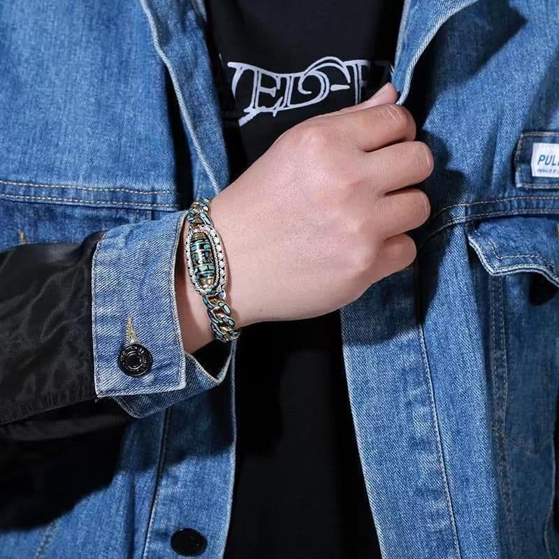image-Fashion Jewelry New Men's Bracelet Personality Retro Transfer Rotating Nine Eye Pearl Bracelets High-end Gift