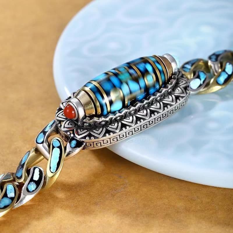 image-Fashion Jewelry New Men's Bracelet Personality Retro Transfer Rotating Nine Eye Pearl Bracelets High-end Gift