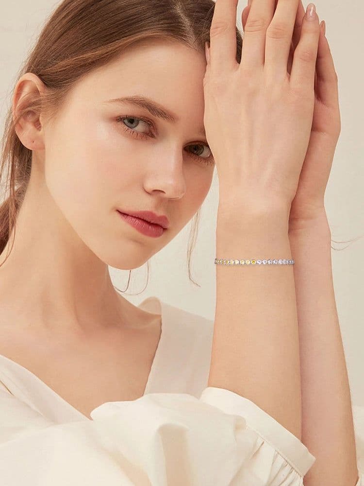 image-S925 Sterling Silver Two-tone Zircon Fashion All-match Bracelet