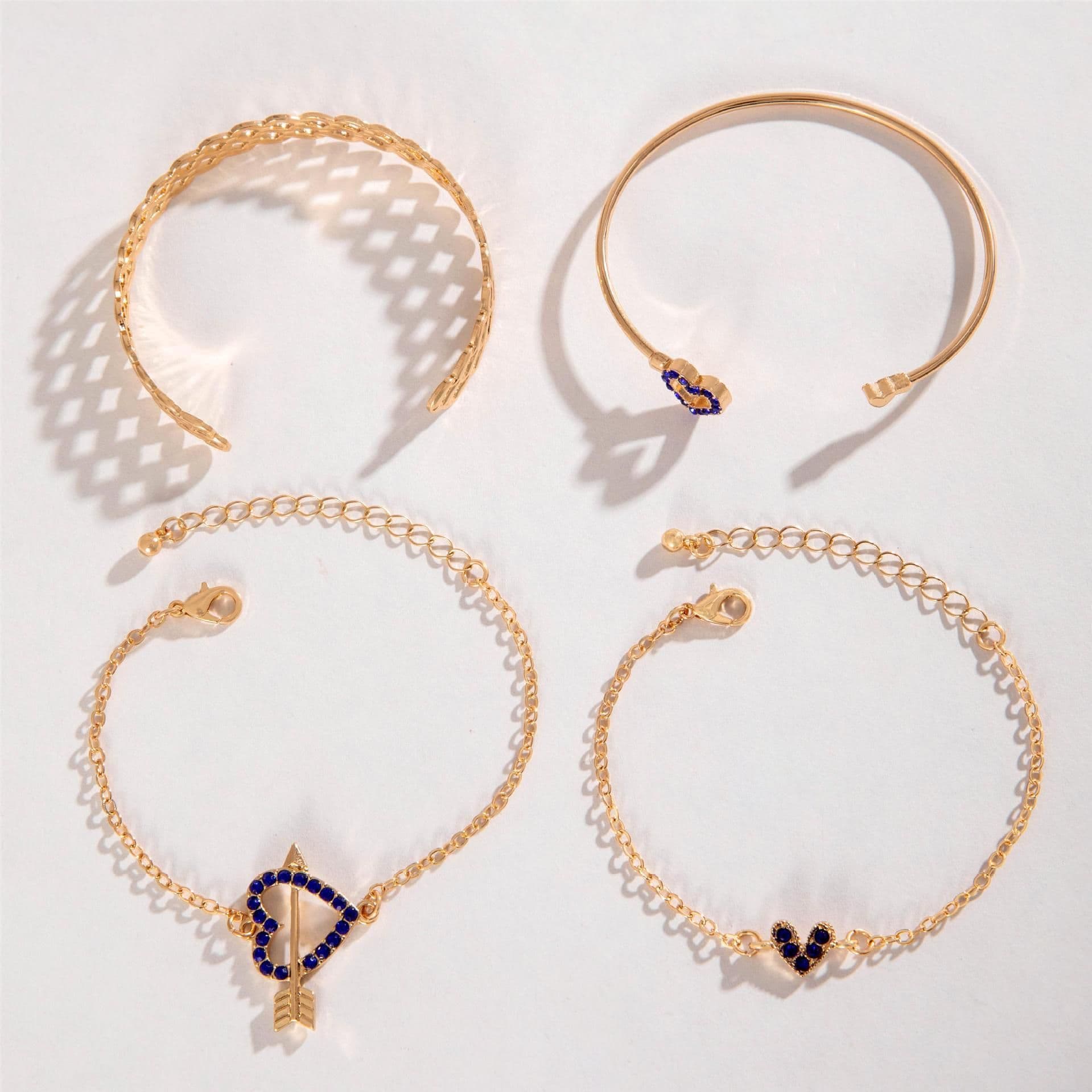 image-4pcs Blue Flower Love Butterfly Bracelet Set With Rhinestones Design Valentines Day
