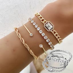 image-Fashion Jewelry 4 Pcs Crystal Bracelet Set Bohemian Design For Women Vintage Luxury Twisted Cuff Chains Armband Jewelry Accessories