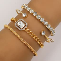 image-Fashion Jewelry 4 Pcs Crystal Bracelet Set Bohemian Design For Women Vintage Luxury Twisted Cuff Chains Armband Jewelry Accessories
