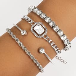 image-Fashion Jewelry 4 Pcs Crystal Bracelet Set Bohemian Design For Women Vintage Luxury Twisted Cuff Chains Armband Jewelry Accessories