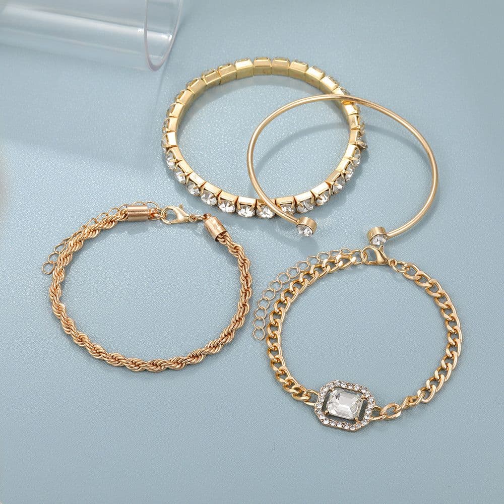 image-Fashion Jewelry 4 Pcs Crystal Bracelet Set Bohemian Design For Women Vintage Luxury Twisted Cuff Chains Armband Jewelry Accessories