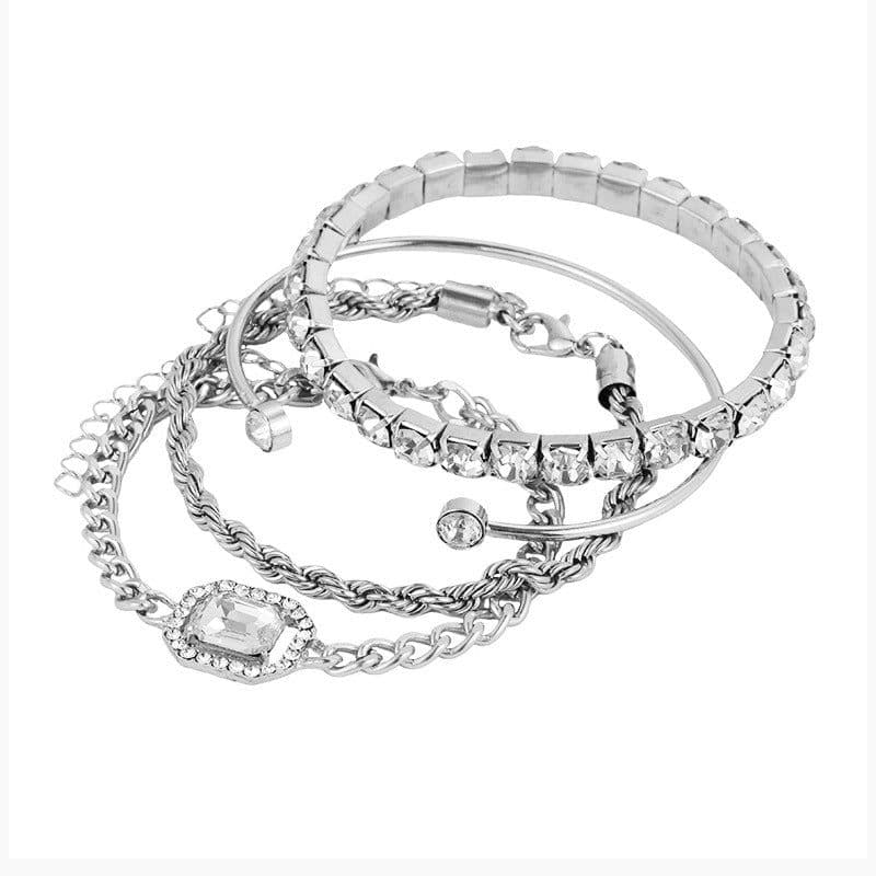 image-Fashion Jewelry 4 Pcs Crystal Bracelet Set Bohemian Design For Women Vintage Luxury Twisted Cuff Chains Armband Jewelry Accessories