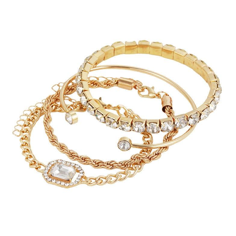 image-Fashion Jewelry 4 Pcs Crystal Bracelet Set Bohemian Design For Women Vintage Luxury Twisted Cuff Chains Armband Jewelry Accessories