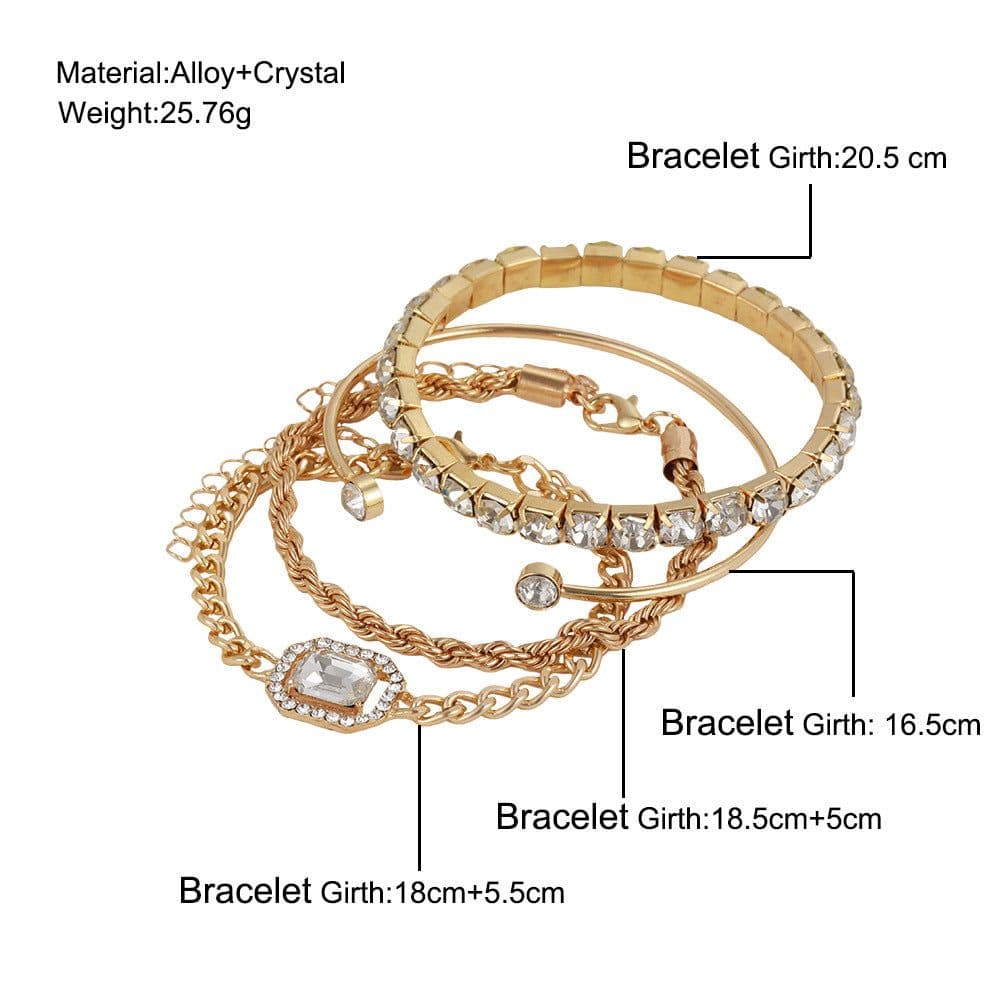 image-Fashion Jewelry 4 Pcs Crystal Bracelet Set Bohemian Design For Women Vintage Luxury Twisted Cuff Chains Armband Jewelry Accessories