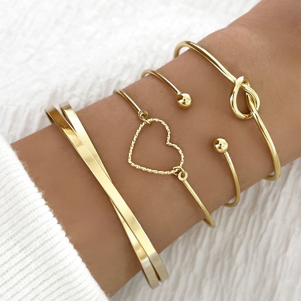 image-Vintage Gold Crystal Heart Letter Love Bangle Bracelet For Women Fashion Multi-layer Geometric Charm Bracelets Jewelry Gifts