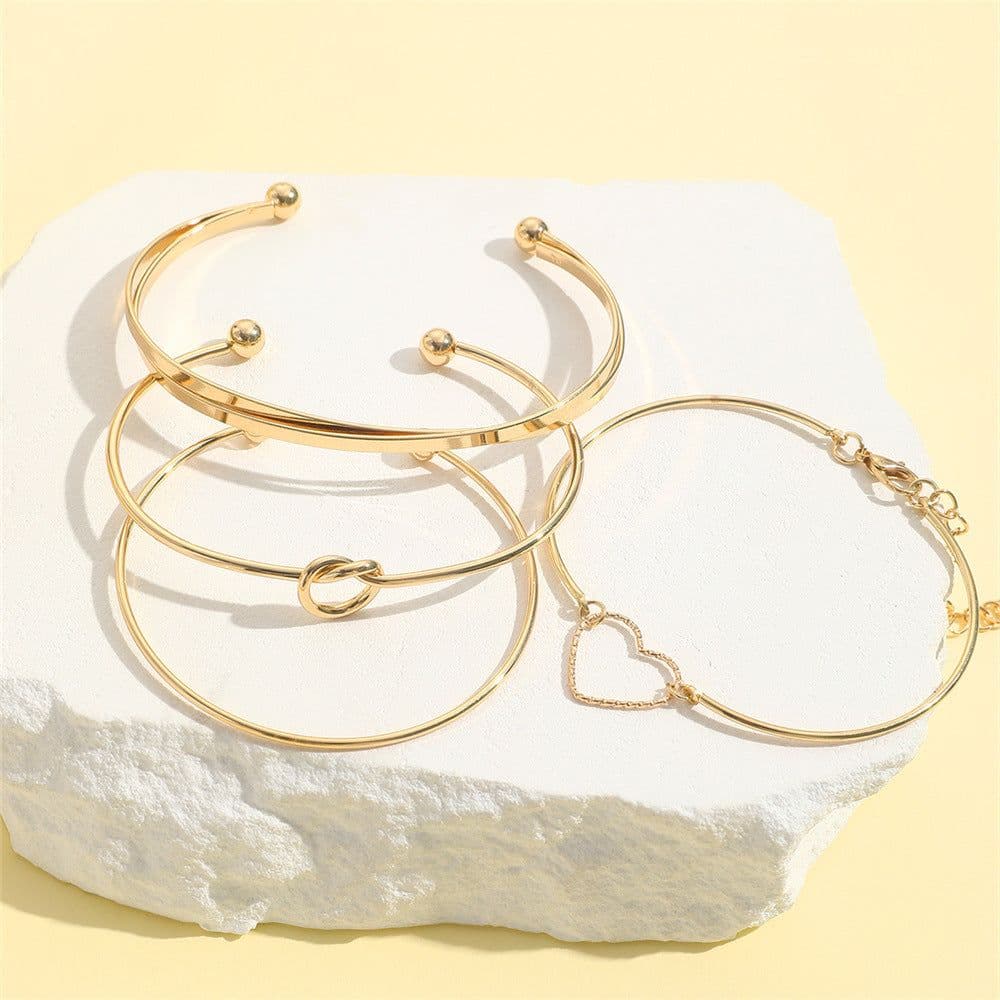 image-Vintage Gold Crystal Heart Letter Love Bangle Bracelet For Women Fashion Multi-layer Geometric Charm Bracelets Jewelry Gifts