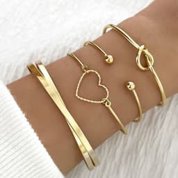 image-Vintage Gold Crystal Heart Letter Love Bangle Bracelet For Women Fashion Multi-layer Geometric Charm Bracelets Jewelry Gifts
