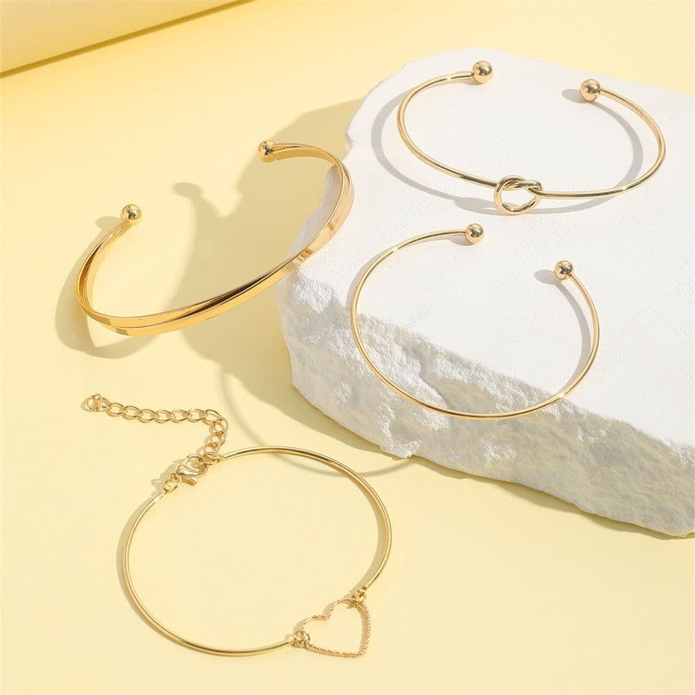 image-Vintage Gold Crystal Heart Letter Love Bangle Bracelet For Women Fashion Multi-layer Geometric Charm Bracelets Jewelry Gifts